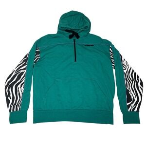 Vans Mens Quarter Zip Hoodie Teal Green Zebra Print Sleeve Skater Streetwear